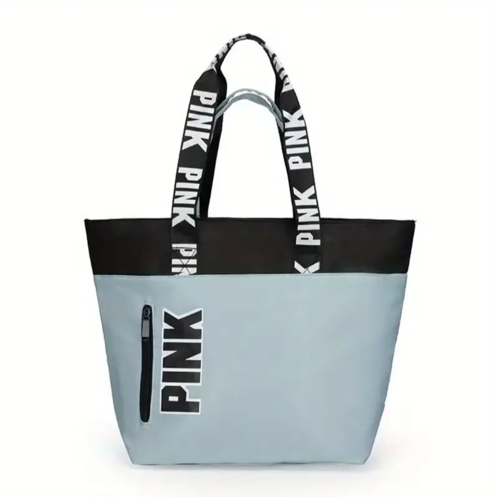 PINK... Spacious Light Blue and Black Tote Bag. - Picture 1 of 10